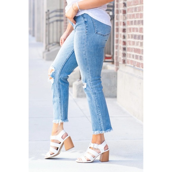 PAIGE Denim - PAIGE Verdugo Ankle Skinny Jeans Blue Distressed Raw Hem Womens 29